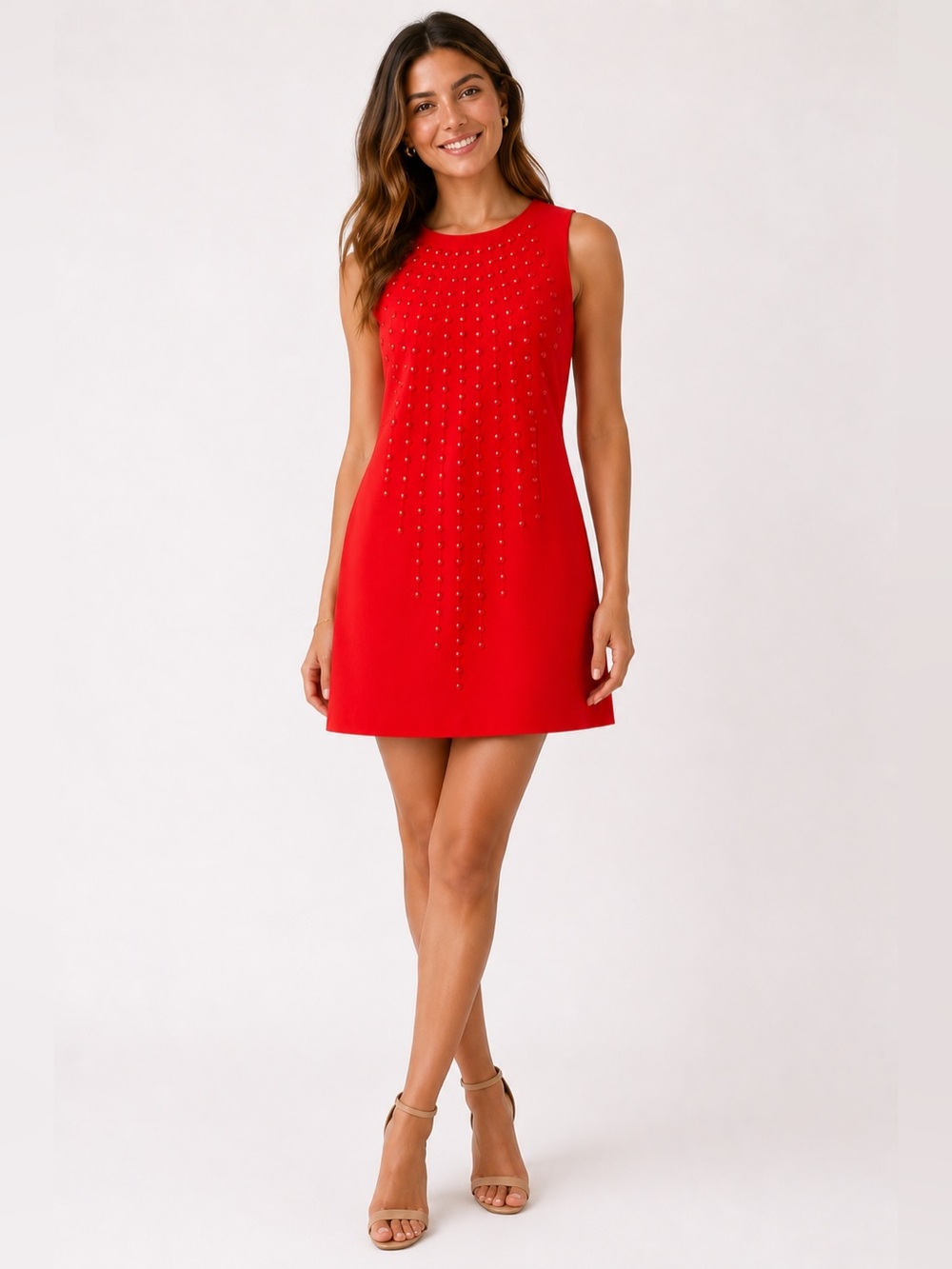 KARTA Designer Sleeveless Stud-Embellished Shift Dress Size Small